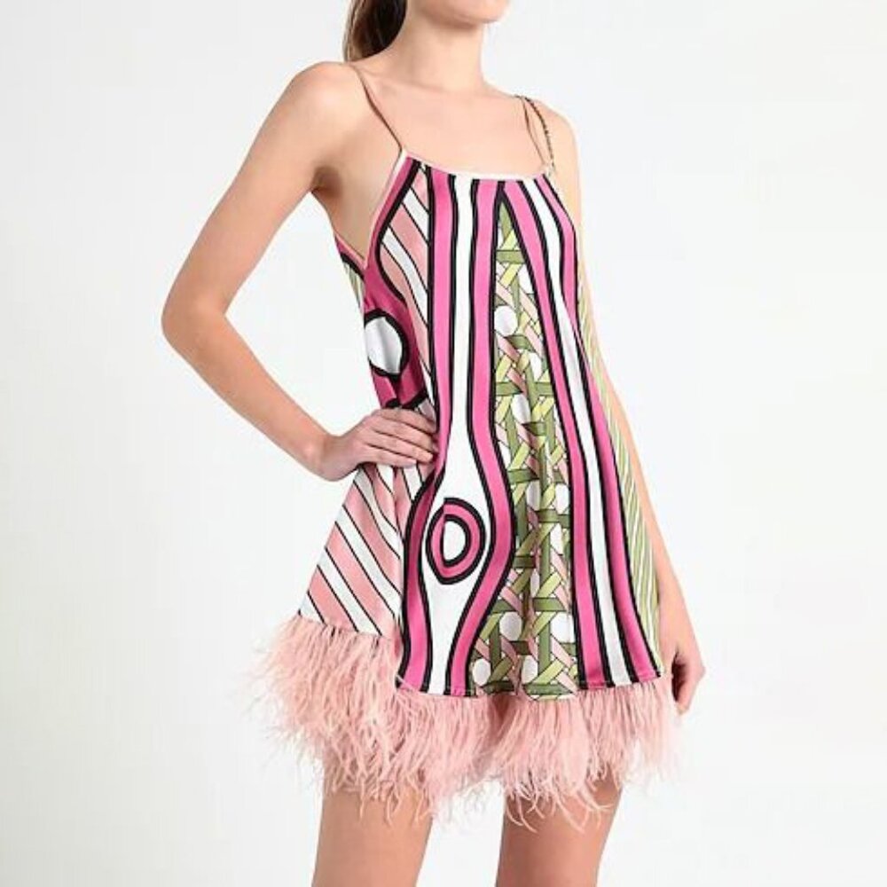 Dixie Feather and Retro Print Party Dress SZ SMALL